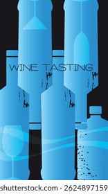 Wine bottle set, glasses, flat style, party poster. Wine list design, sommelier, wine tasting, party drinks