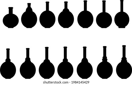 Wine bottle set, icon and logo, simple black graphic silhouette 
