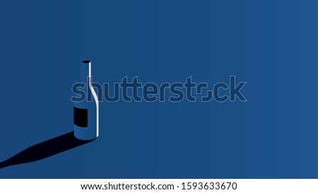 Wine bottle with shadow in minimal style in trendy classic blue color