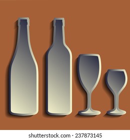 Wine bottle sign set. Bottle icon. ?rockery. Paper cut stylized.