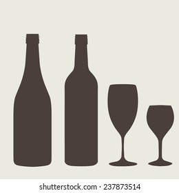 Wine bottle sign set. Bottle icon. Crockery.