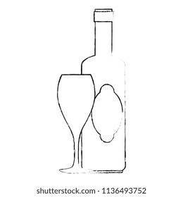 wine bottle silhouette with cup