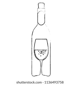 wine bottle silhouette with cup