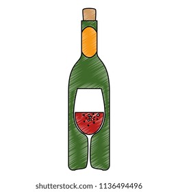 wine bottle silhouette with cup
