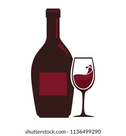 wine bottle silhouette with cup