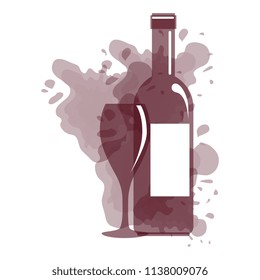 wine bottle silhouette with cup