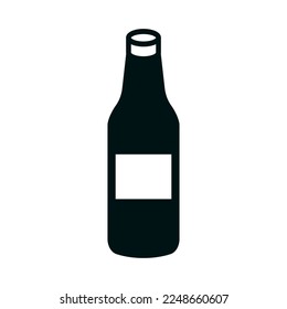 Wine bottle silhouette icon with label. Vector.