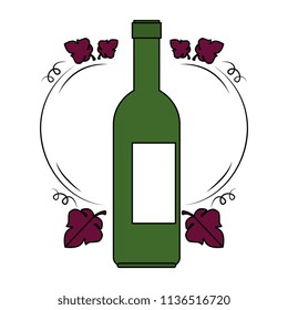 wine bottle silhouette with leafs