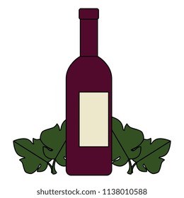 wine bottle silhouette with leafs