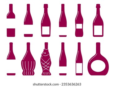 Wine bottle silhouette of various shapes