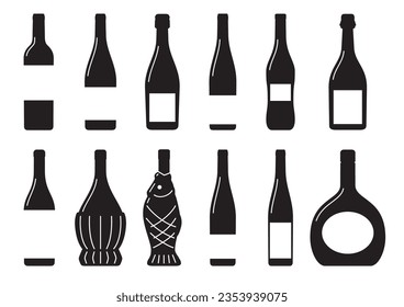 Wine bottle silhouette of various shapes