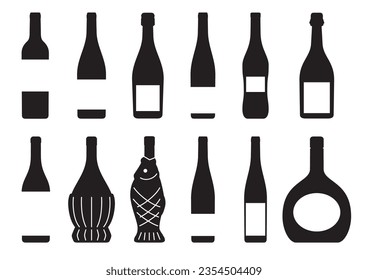 Wine bottle silhouette of various shapes