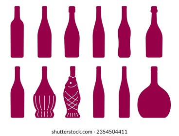 Wine bottle silhouette of various shapes