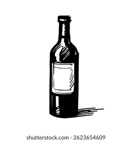 Wine bottle sketch marker, hand drawing. Vector, isolated on white.