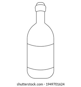 Wine bottle. Sketch. Vector illustration. Glass container with an alcoholic drink. A bottle with Easter cahors. Outline on an isolated white background. Doodle style. Idea for web design, menus.