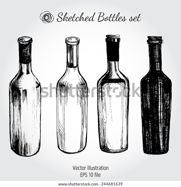 ワインボトル スケッチとビンテージイラスト のベクター画像素材 ロイヤリティフリー