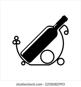 Icono del soporte de botellas de vino, Icono del soporte de botellas de vino, Ilustración del vector del vector de la bandeja de la botella de vidrio