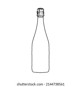 Wine bottle with stopper. Vector illustration of package for liquid. Line design icon.