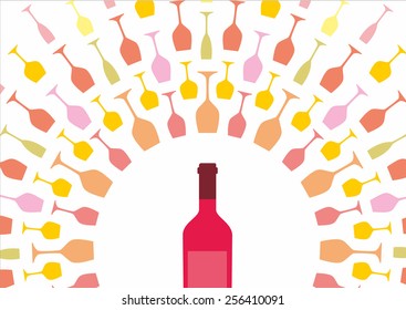 Wine bottle surrounded with variety of glasses
