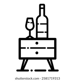 Wine Bottle Table Outline Icon Isolated On White Background