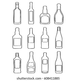 Wine Bottle Thin Line Art Icon Set Vector Art