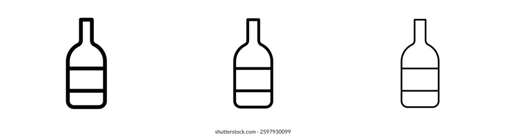 Wine bottle thin line vector icon set.