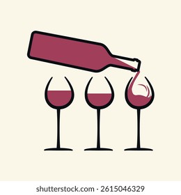Wine bottle with wine and three wine glasses