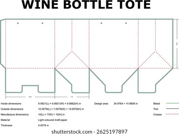 Wine Bottle Tote Die Cut Template Blueprint With Dimensions For Crafting And Design