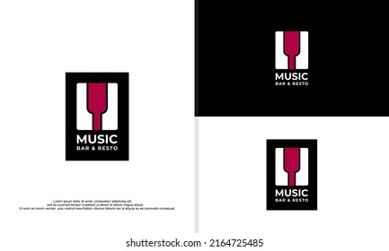 Wine Bottle in tuts piano for music Dining Restaurant logo design