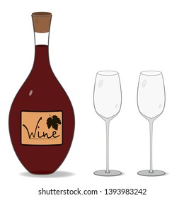 Wine bottle and two glasses
