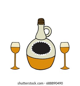 Wine bottle with two glasses