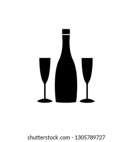 Wine bottle and two glasses icon