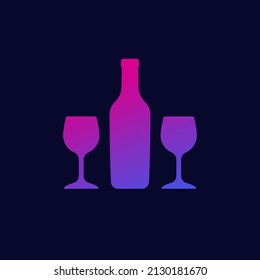 wine bottle and two glasses icon