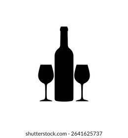 Wine Bottle and Two Glasses for Romantic Toast and Celebration