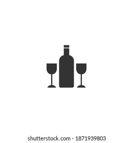 Wine bottle and two glasses vector icon