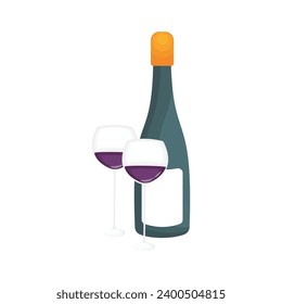 Wine Bottle and Two Wine Glasses Vector Art