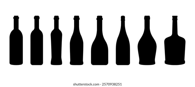 Wine bottle types vector illustrations set. Wine bottle silhouette vector isolated on white background.