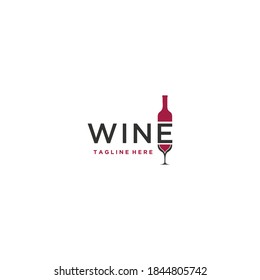 wine with bottle typography logo design vector