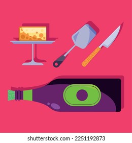 wine bottle and utensils icon