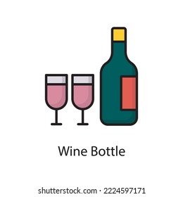 Wine Bottle Vector Filled Outline Icon Design illustration. Love Symbol on White background EPS 10 File