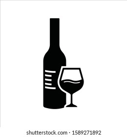 Wine bottle vector icon. Alcohol icon. Alhocol flat sign design. Wine and glass symbol pictogram