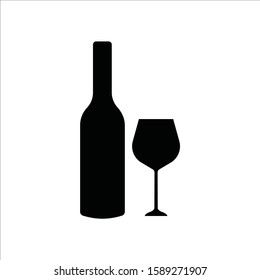 Wine bottle vector icon. Alcohol icon. Alhocol flat sign design. Wine and glass symbol pictogram