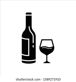 Wine bottle vector icon. Alcohol icon. Alhocol flat sign design. Wine and glass symbol pictogram