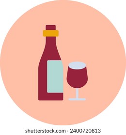 Wine Bottle Vector Icon Flat Circle Style