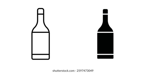 Wine bottle vector icon set black filled and outlined style.