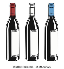 Wine Bottle Vector Illustration Collection, 