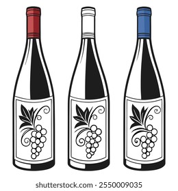 Wine Bottle Vector Illustration Collection, 