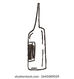 Wine bottle, vector illustration isolated on white background. Outline sketch style with grunge vintage texture. Cafe and restaurant concept.
