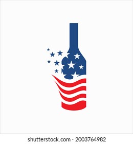 wine bottle vector logo with american flag concept
