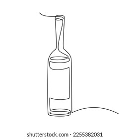 Wine bottle vector one line continuous drawing illustration. Hand drawn linear silhouette icon. Minimal design element for print, banner, card, wall art poster, brochure, postcard.